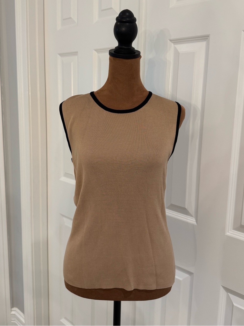 LOFT Beige 100% silk knit Tank Top with Black Trim